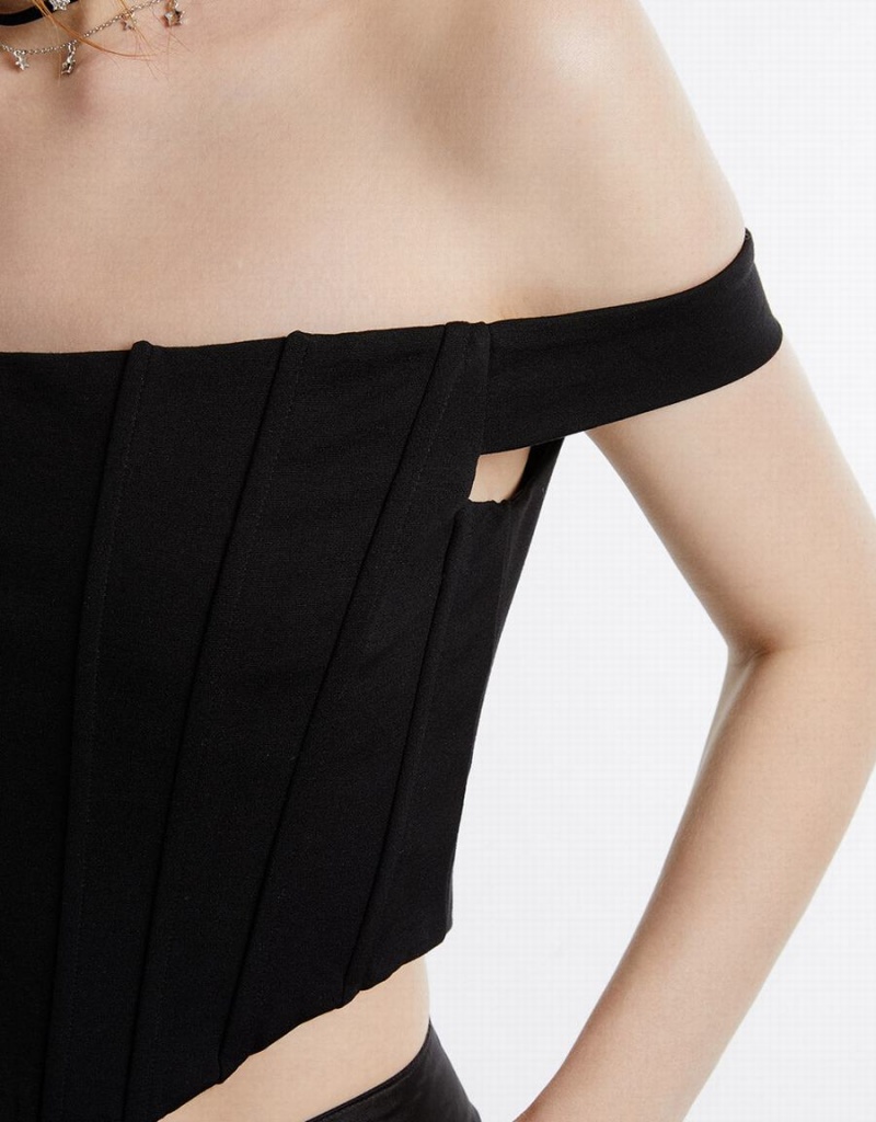 Soutien-Gorge Bandeau Urban Revivo Off-Shoulder Corset Top Femme Noir | EUC4198DL