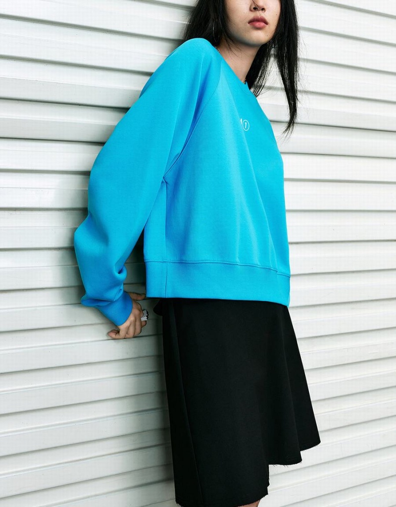 Sweats Urban Revivo Crew Neck Loose Femme Bleu | IDS339VM