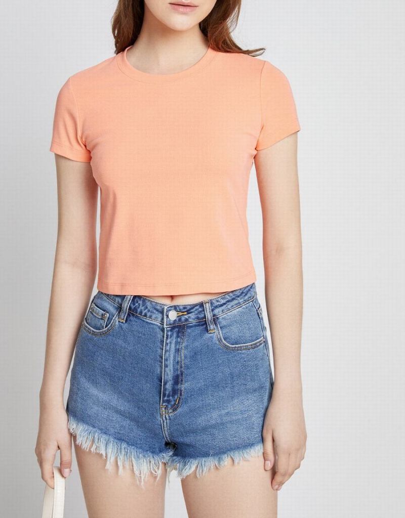 T Shirts Urban Revivo Basic Fitted Femme Orange Clair | GPL2292CJ