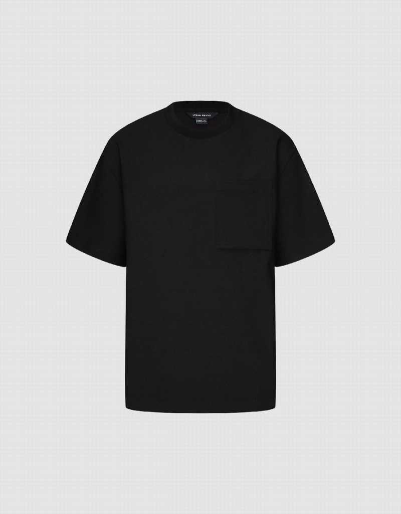 T Shirts Urban Revivo Crew Neck A-Line Homme Noir | SWS7876FK