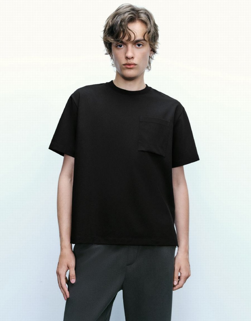 T Shirts Urban Revivo Crew Neck A-Line Homme Noir | SWS7876FK