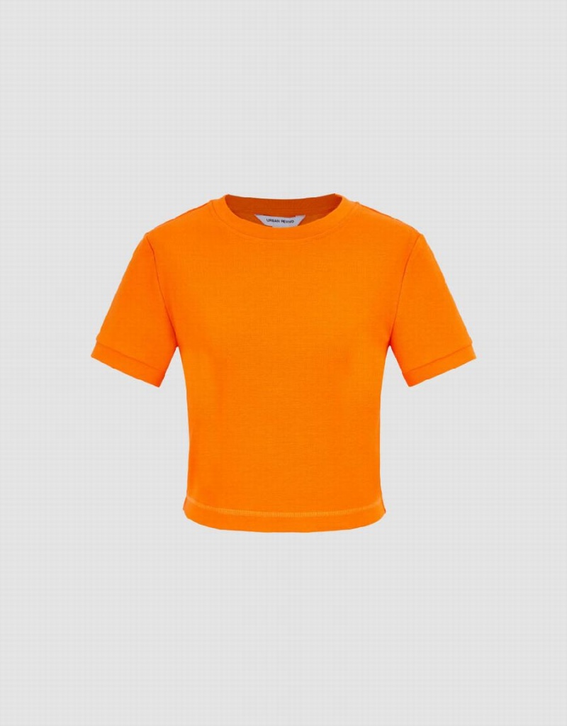 T Shirts Urban Revivo Crew Neck Mince Femme Orange | NOB8996AO