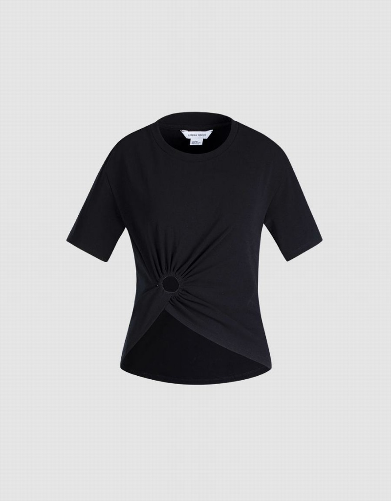 T Shirts Urban Revivo Cropped With Ring Detail Femme Noir | DEV7480RO