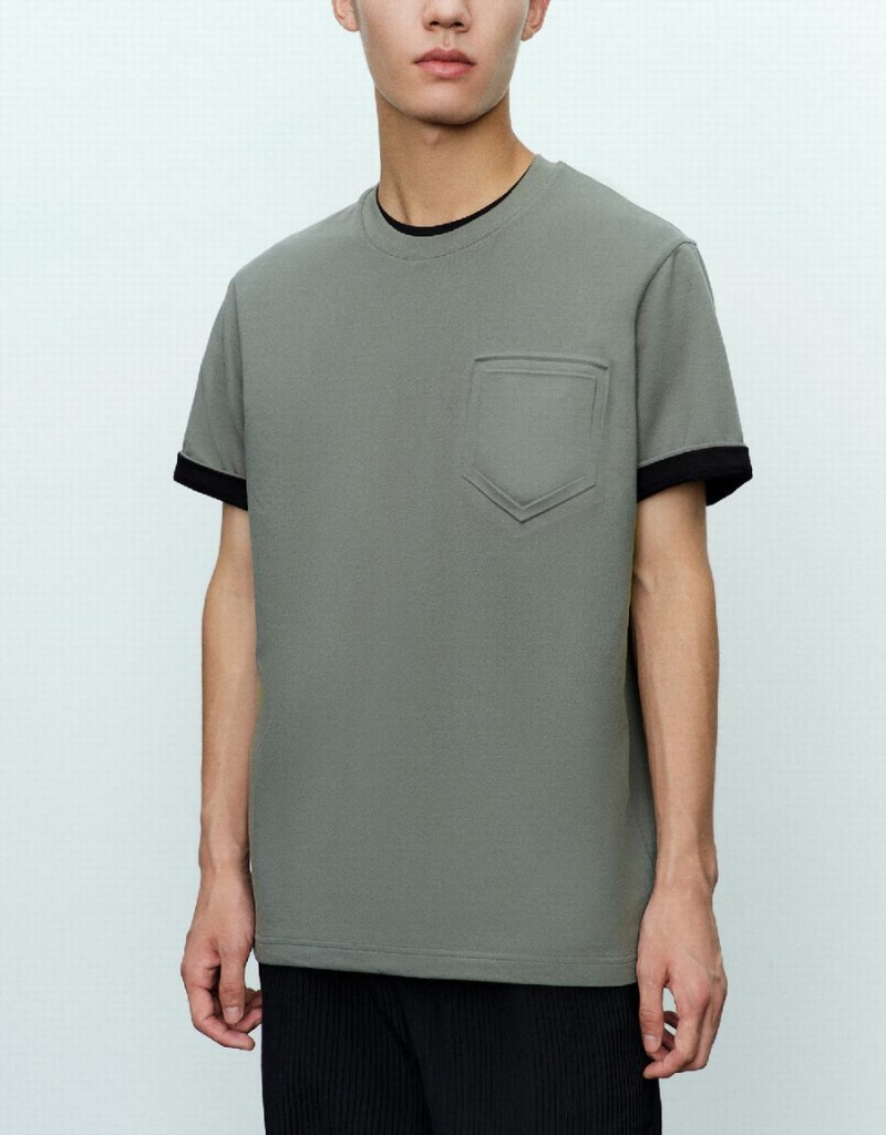 T Shirts Urban Revivo Droit Crew Neck Homme Vert | JMJ5927DB