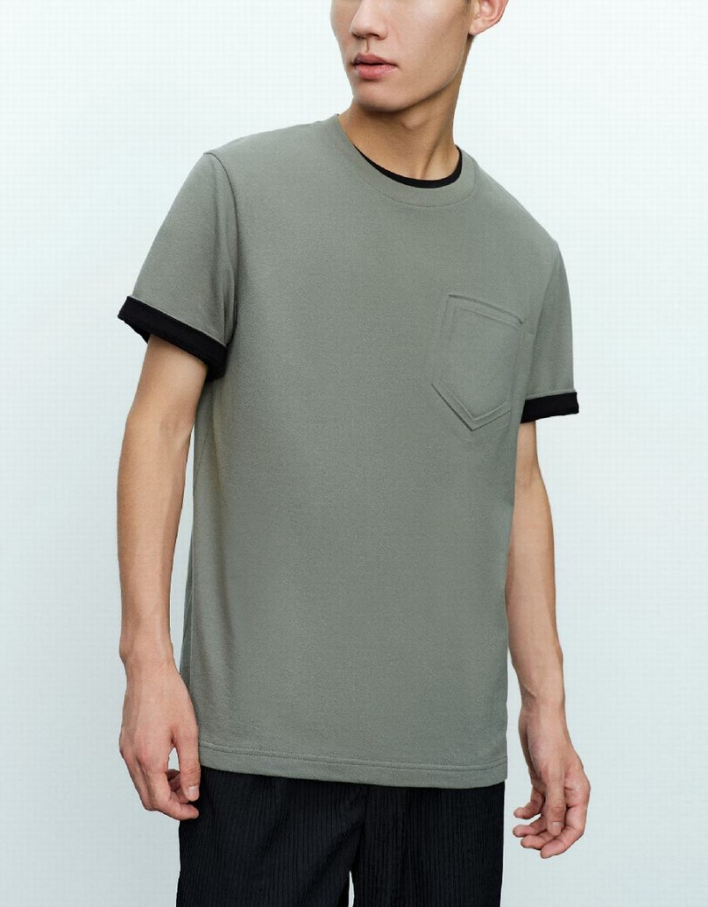 T Shirts Urban Revivo Droit Crew Neck Homme Vert | JMJ5927DB