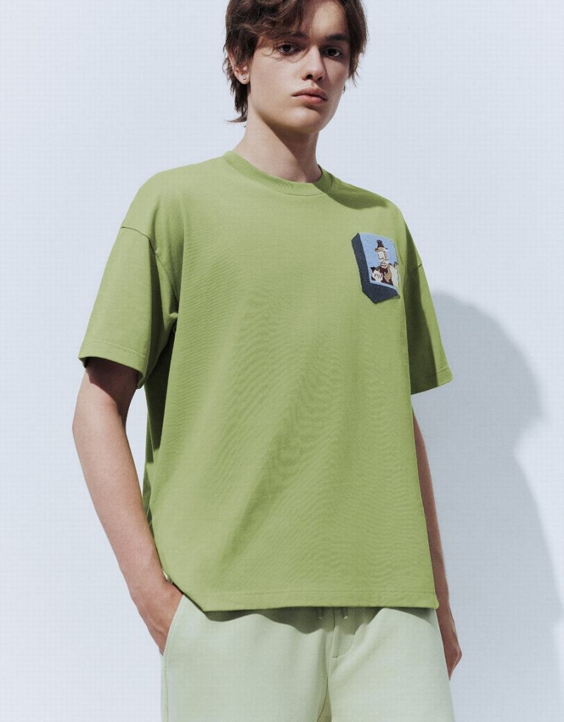 T Shirts Urban Revivo Drop Shoulder Sleeve Homme Vert | MYC8269FJ