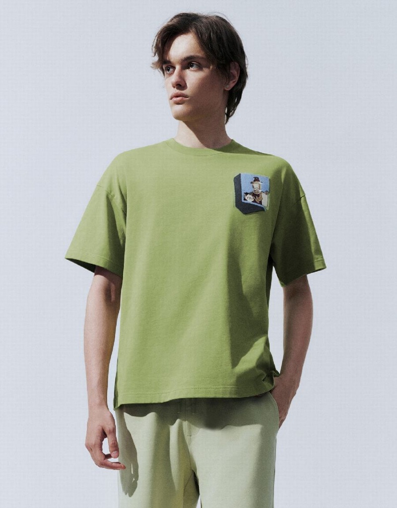 T Shirts Urban Revivo Drop Shoulder Sleeve Homme Vert | MYC8269FJ