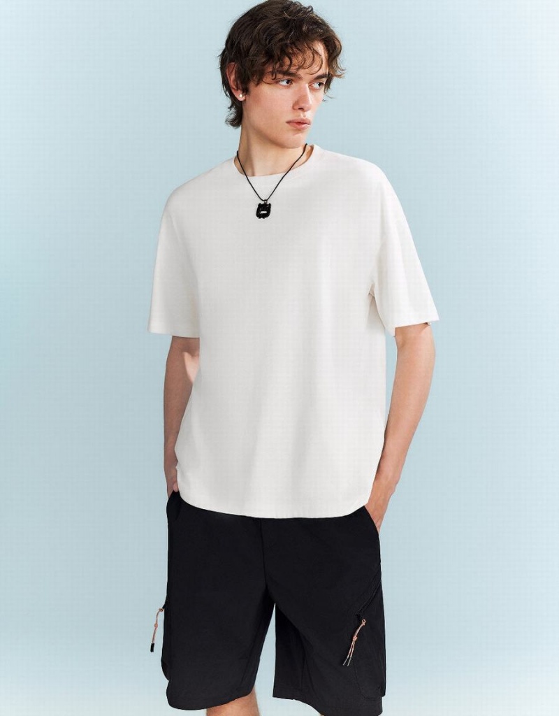 T Shirts Urban Revivo Drop Shoulder Sleeve Homme Blanche | NSR1088ZG