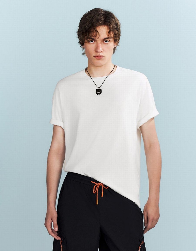 T Shirts Urban Revivo Drop Shoulder Sleeve Homme Blanche | NSR1088ZG