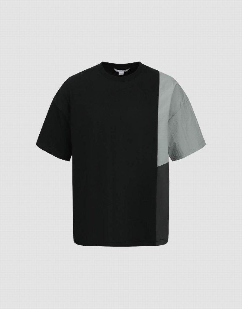 T Shirts Urban Revivo Drop Shoulder Sleeve Crew Neck Homme Noir | OCT2068ZF