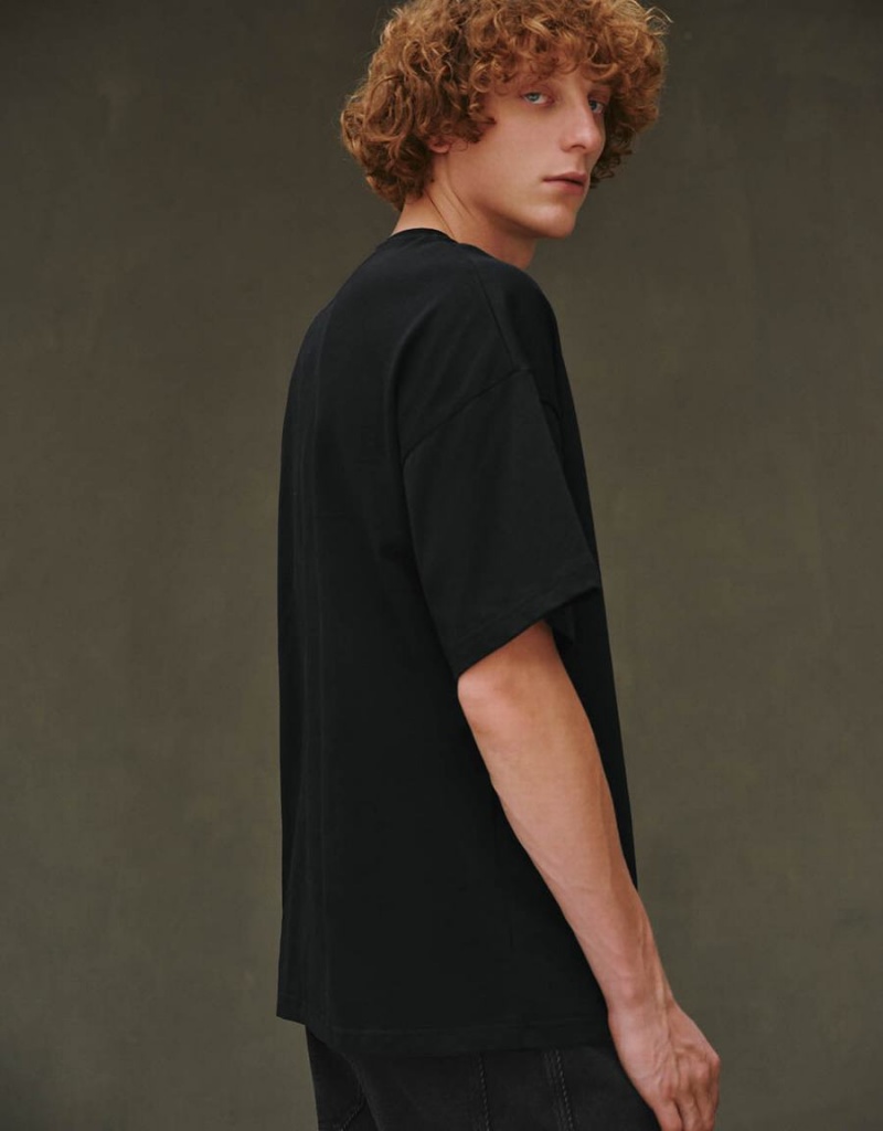 T Shirts Urban Revivo Drop Shoulder Sleeve Crew Neck Homme Noir | OCT2068ZF