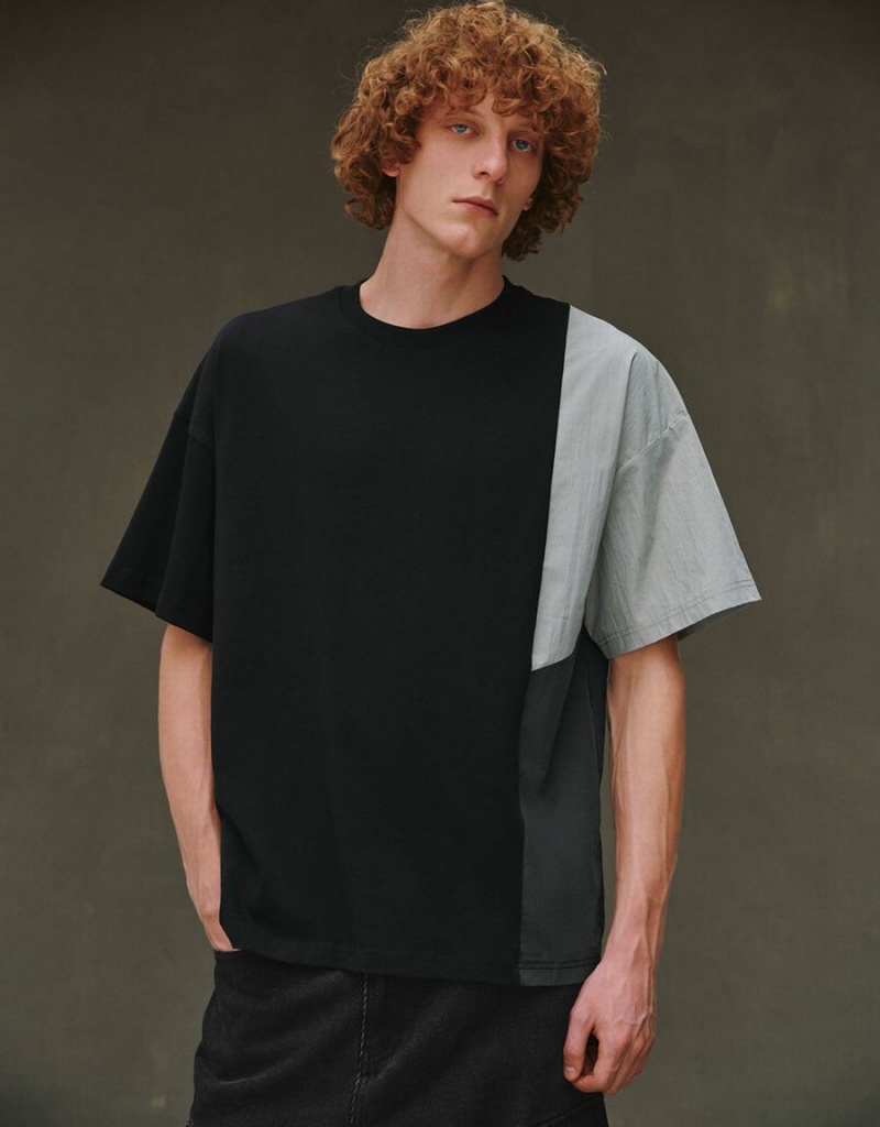 T Shirts Urban Revivo Drop Shoulder Sleeve Crew Neck Homme Noir | OCT2068ZF