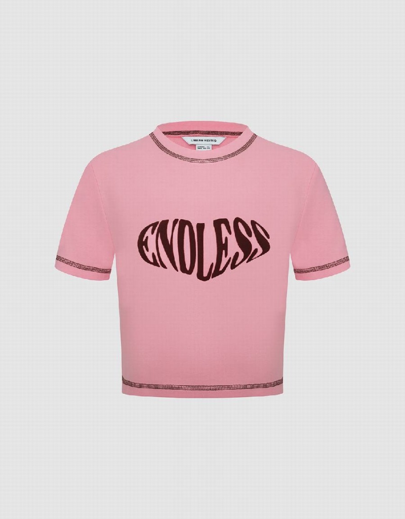 T Shirts Urban Revivo Endless Printed Crew Neck Mince Femme Rose | CPI106CN