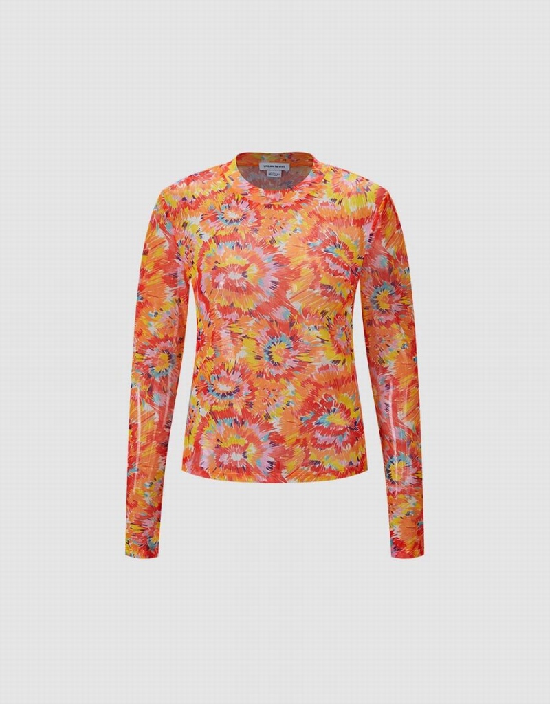 T Shirts Urban Revivo Floral Tricoté Top Femme Orange Multicolore | YPM8335FI