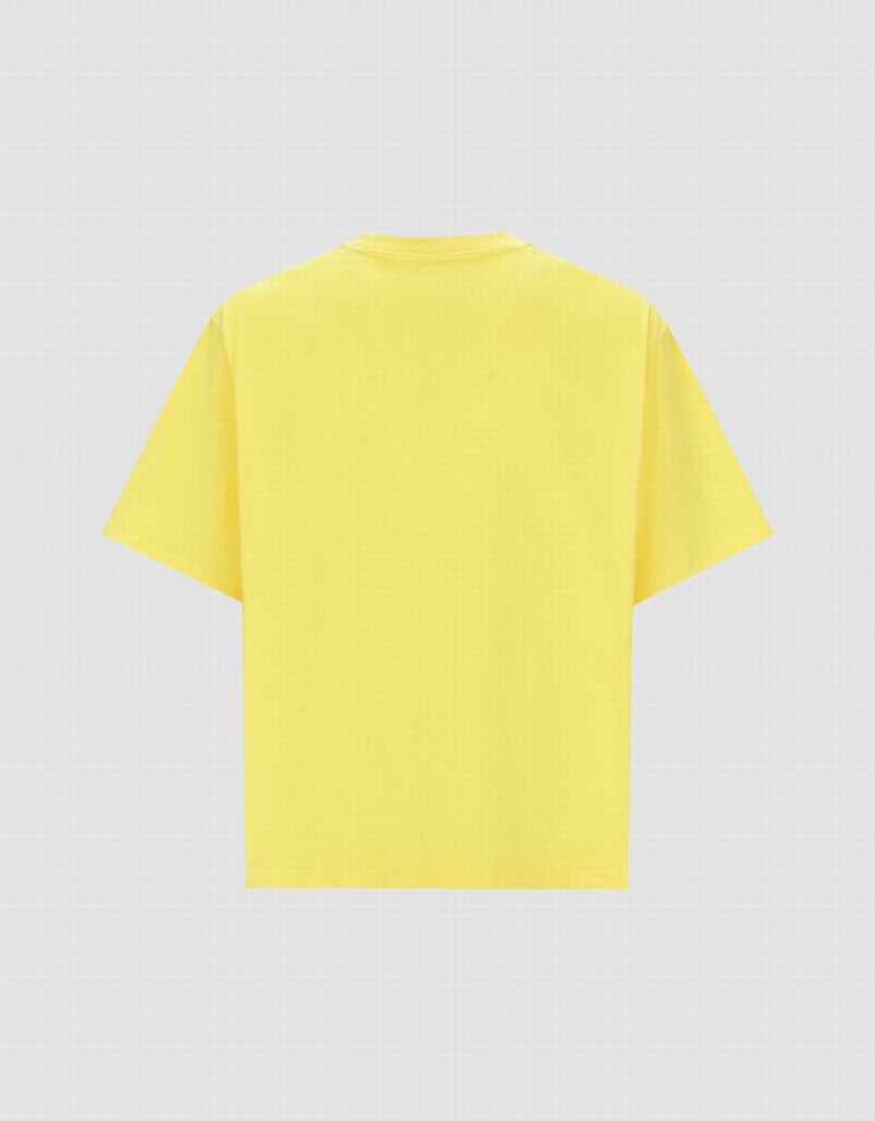 T Shirts Urban Revivo Letter Detail Crew Neck Homme Jaune | ELJ846VQ