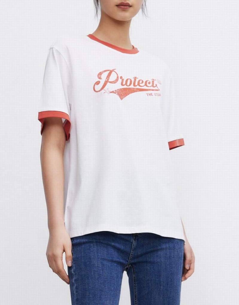 T Shirts Urban Revivo Letter Print Femme Blanche | PDF7511EE