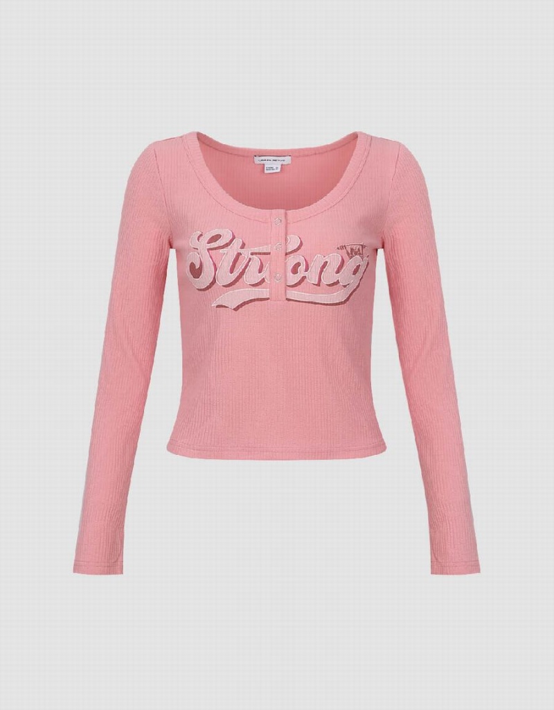 T Shirts Urban Revivo Letter Printed Crew Neck Mince Femme Rose | GBF9577WP