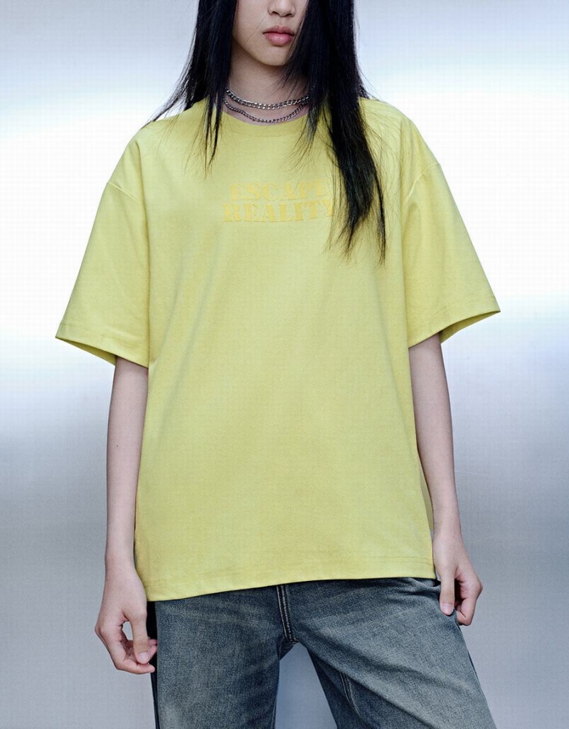 T Shirts Urban Revivo Letter Printed Crew Neck Loose Femme Vert | BMP8525ZF