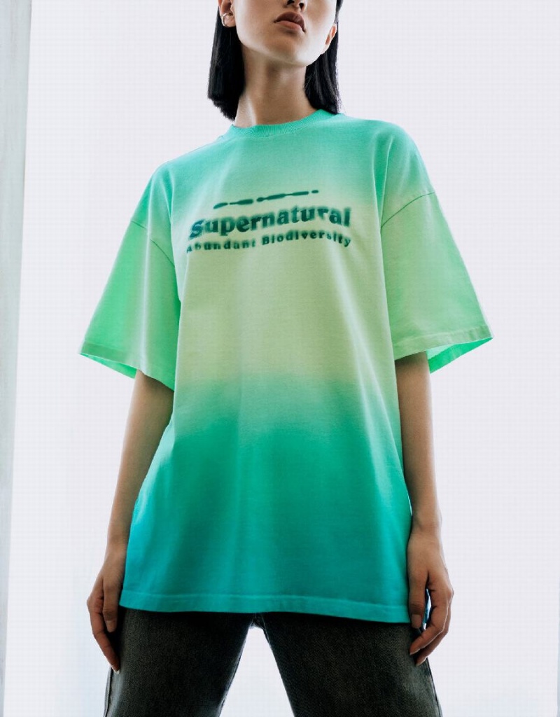 T Shirts Urban Revivo Letter Printed Gradient Femme Vert | PEH418NN