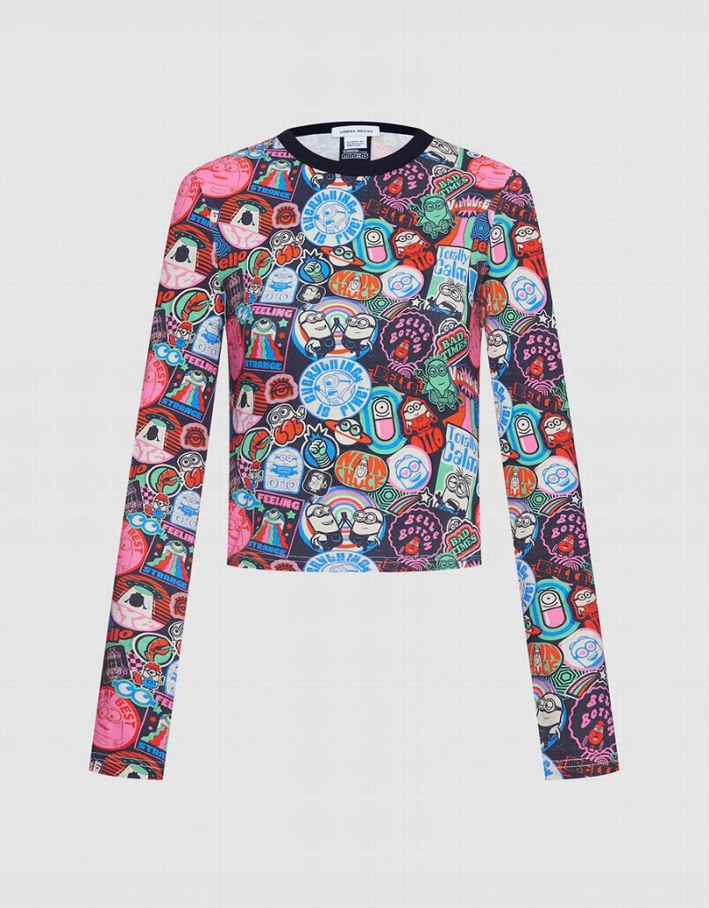 T Shirts Urban Revivo Minions Long Sleeve Print Femme Grise | MNR7380UA