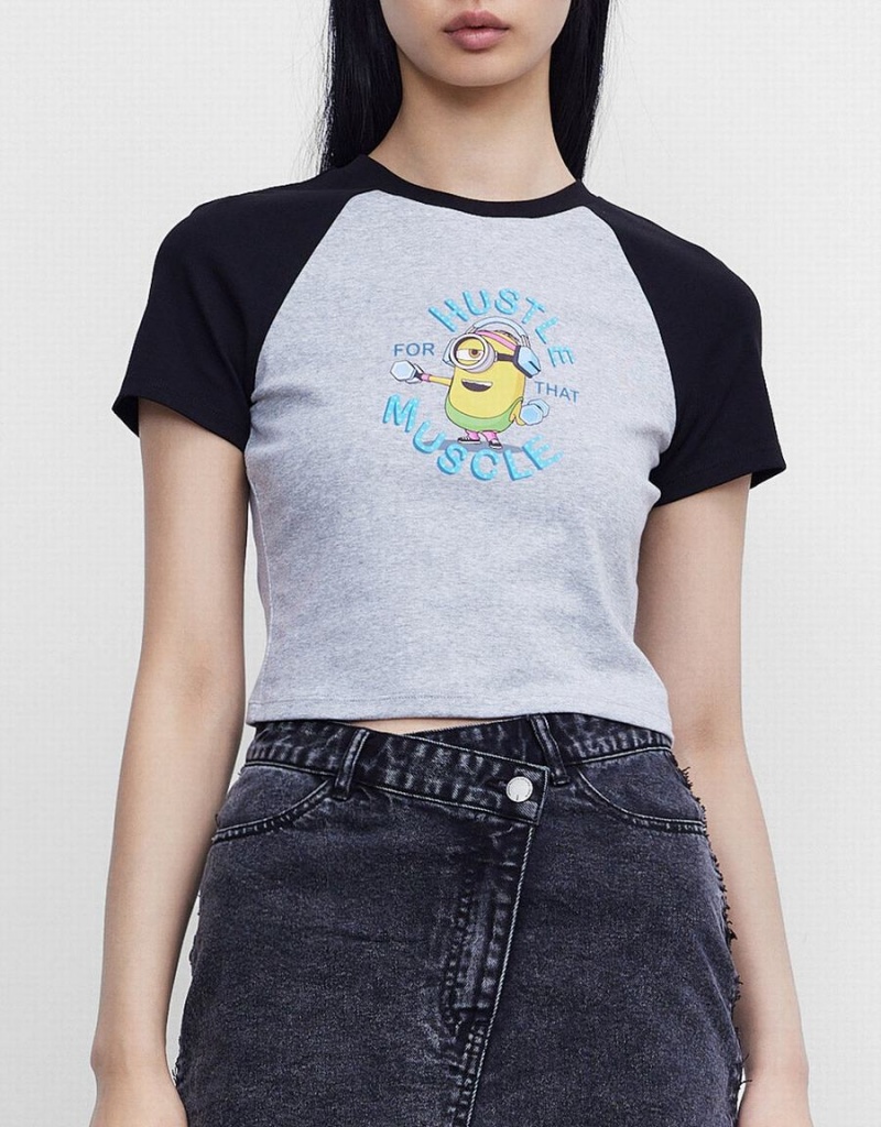 T Shirts Urban Revivo Minions Raglan Femme Grise | BYX3430QG