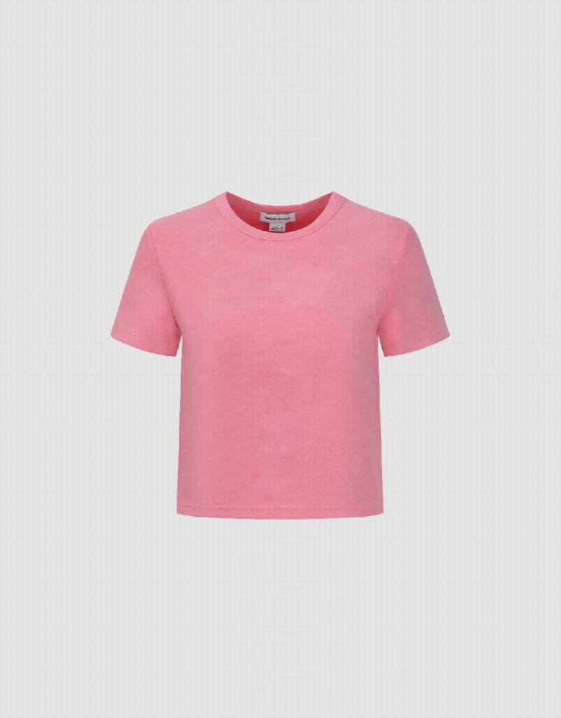 T Shirts Urban Revivo Printed Crew Neck Mince Femme Rose | DVR6957NK