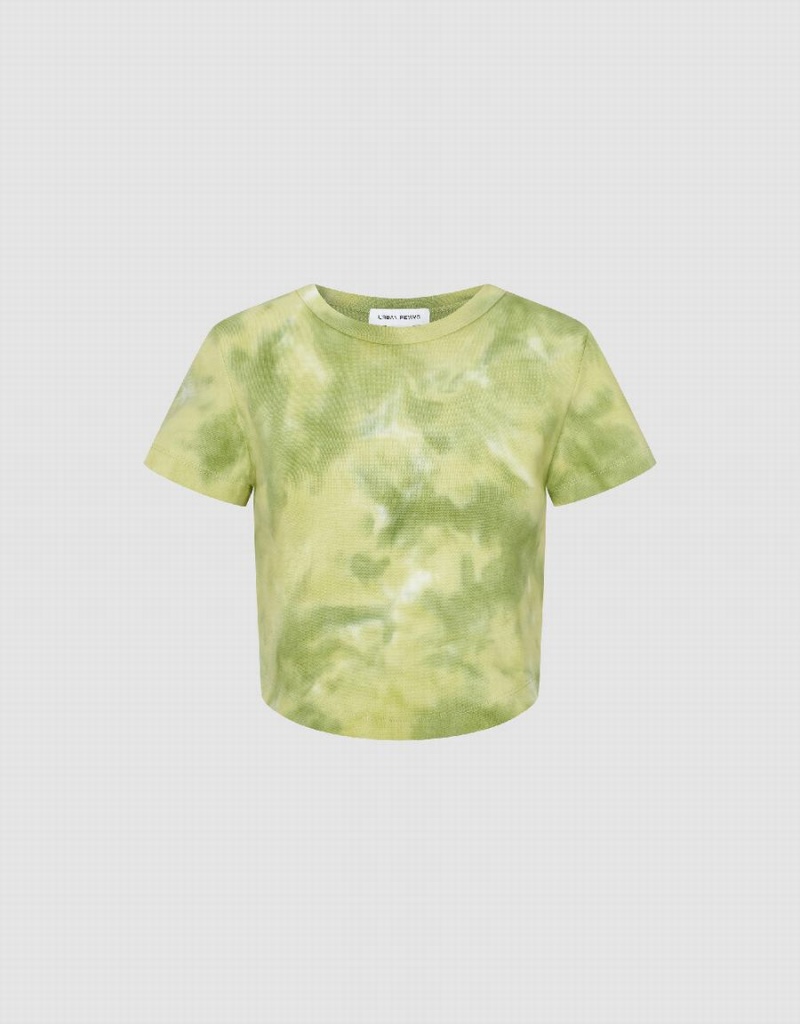 T Shirts Urban Revivo Printed Crew Neck Mince Femme Vert | OFB3164UT