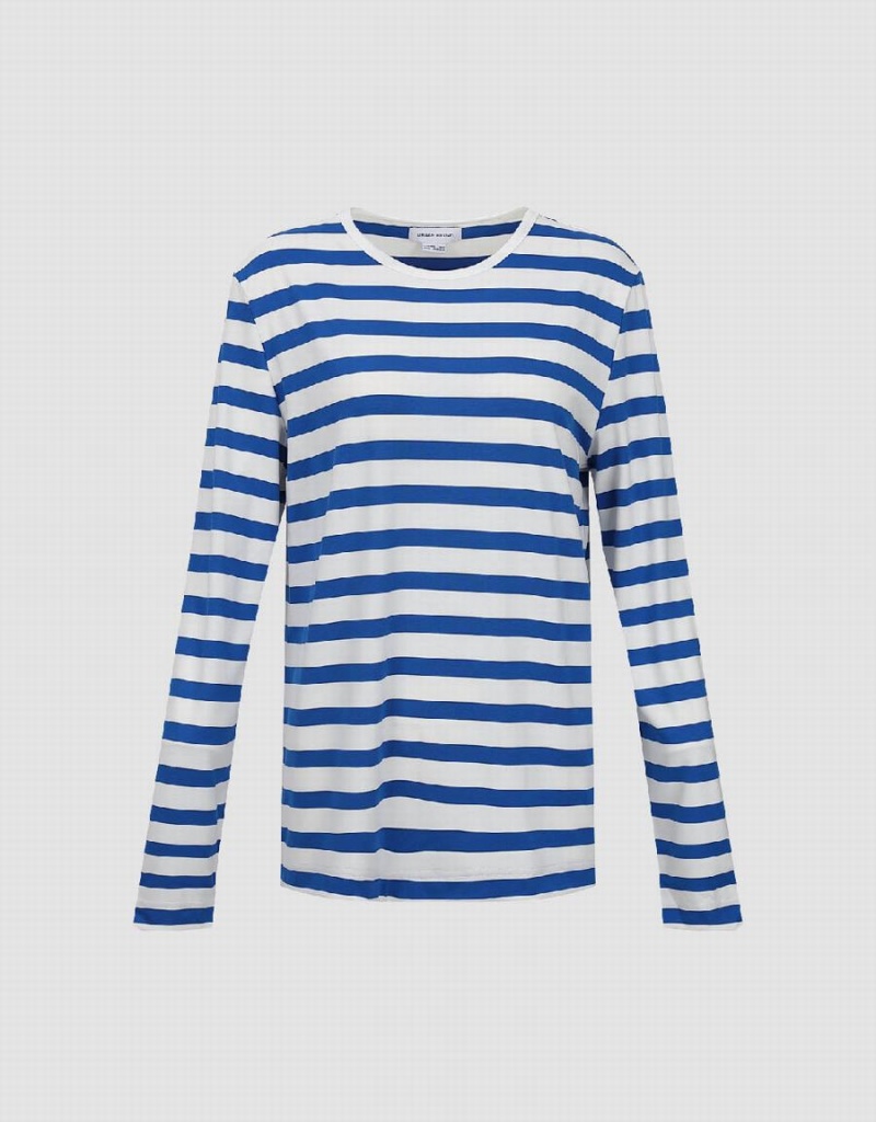 T Shirts Urban Revivo Rayé Crew Neck Tricoté Femme Bleu | KLX4935JT