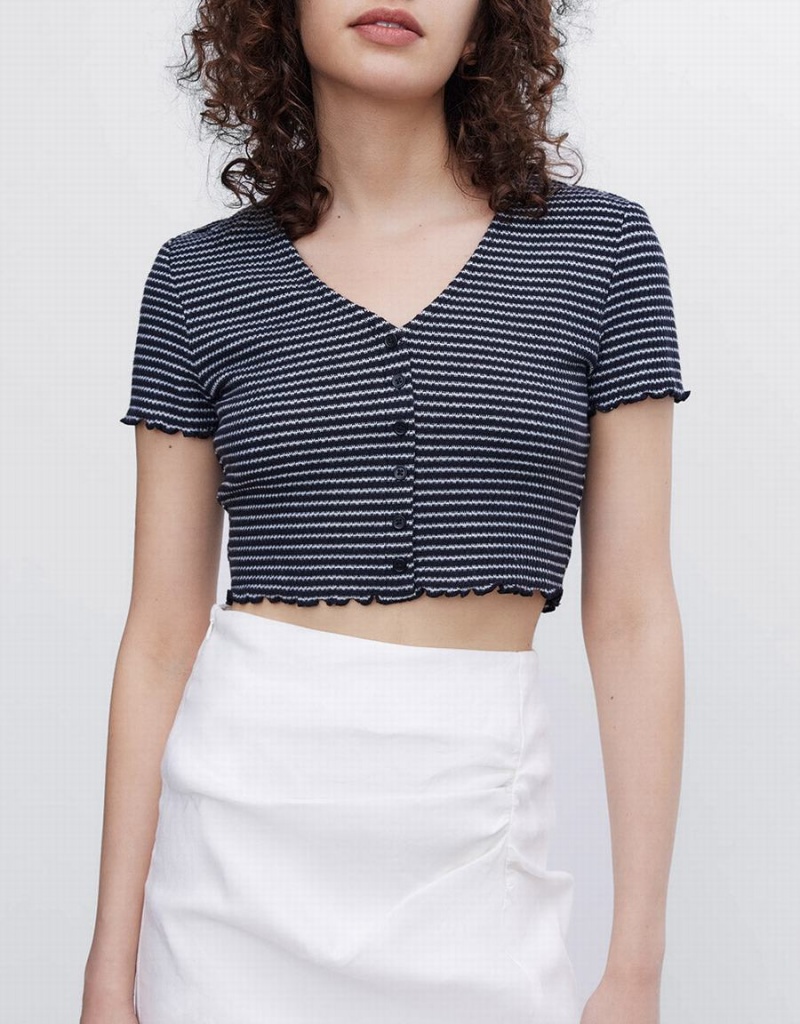 T Shirts Urban Revivo Rayé Crop Femme Grise | IEB8957PW