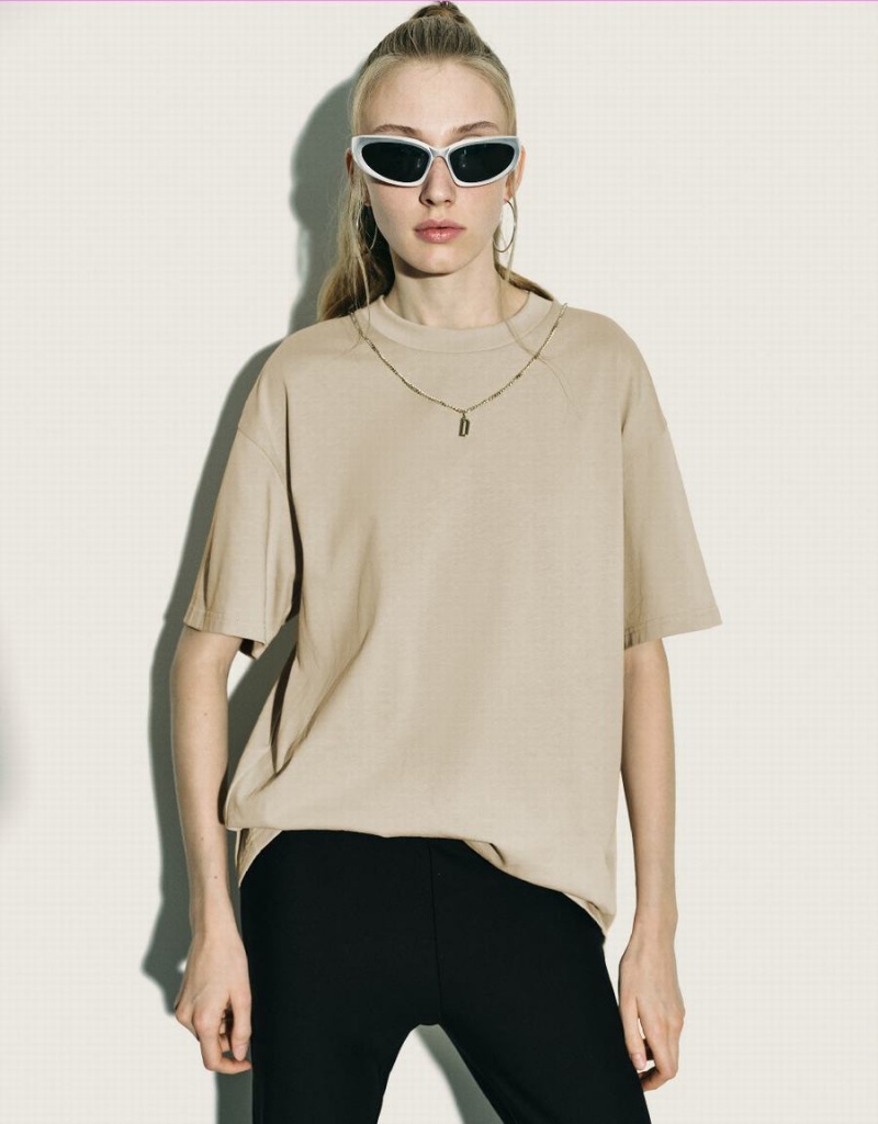 T Shirts Urban Revivo Regular With Necklace Femme Kaki | URU409NJ