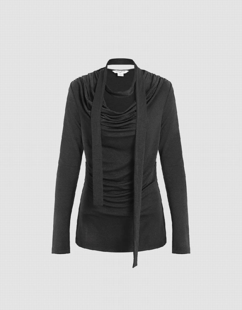 T Shirts Urban Revivo Ruched Cowl Neck Mince With Tie Femme Noir | KGW3440TH