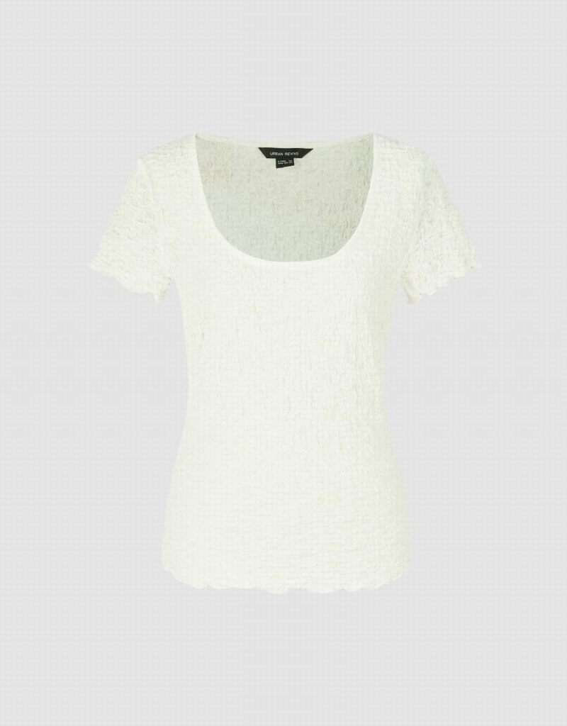 T Shirts Urban Revivo Shirred Square-cut Collar Mince Femme Blanche | LSA9087XY