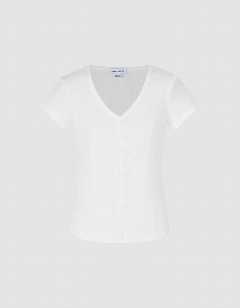 T Shirts Urban Revivo Tricoté V-Neck Mince Femme Blanche | IHG7913OH