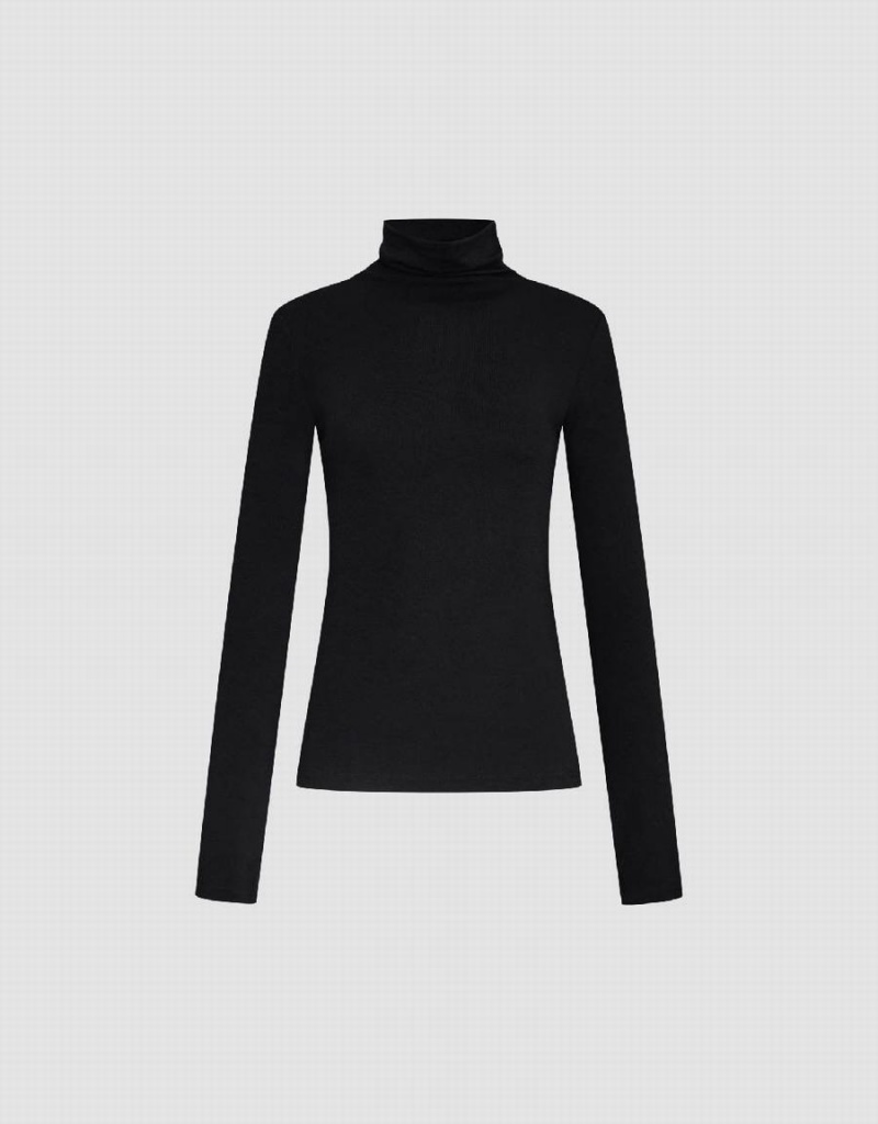 T Shirts Urban Revivo Turtle Neck Mince Femme Noir | PUK3897TO