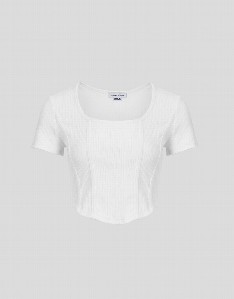 T Shirts Urban Revivo U Neck Mince Femme Blanche | JYU6075CE