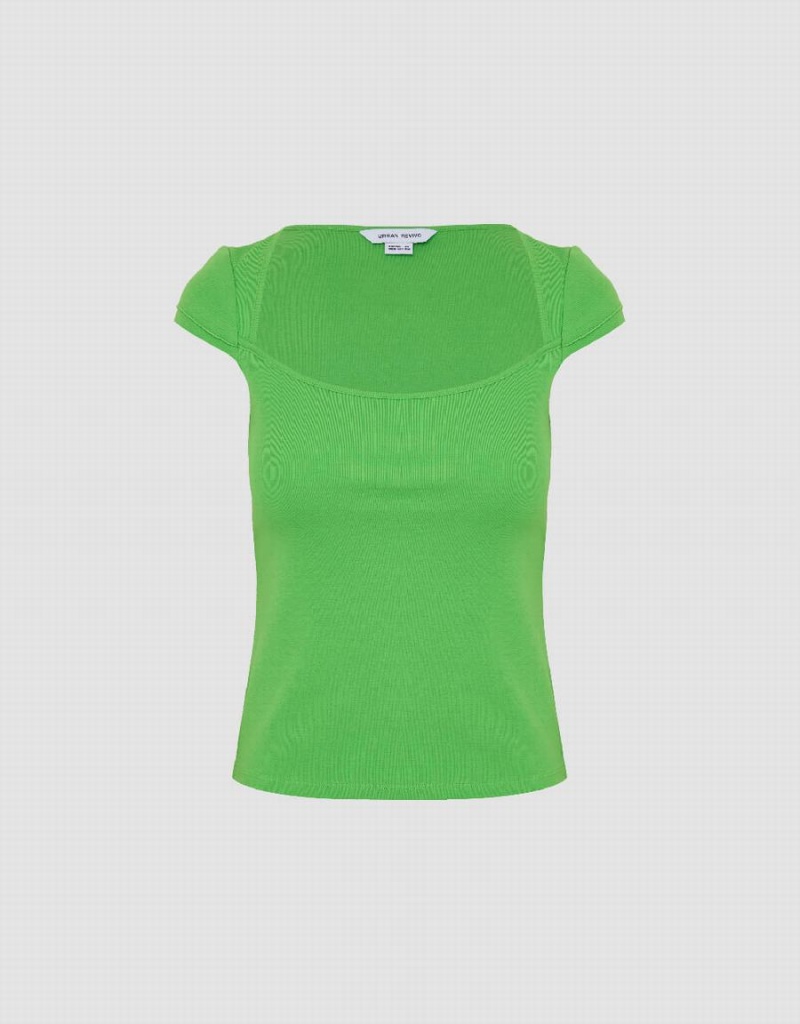 T Shirts Urban Revivo U Neck Tricoté Mince Femme Vert | AHG8620KU