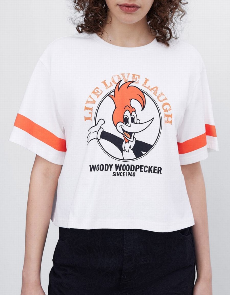 T Shirts Urban Revivo Woody Woodpecker Crop Femme Rose Blanche | GCZ6383IB