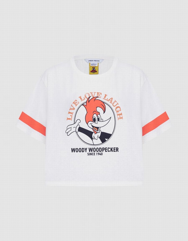 T Shirts Urban Revivo Woody Woodpecker Crop Femme Rose Blanche | GCZ6383IB