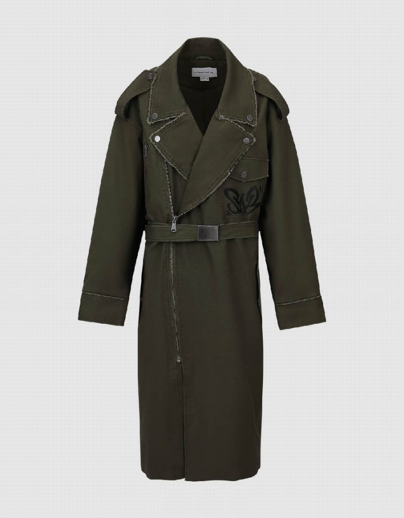 Trench Urban Revivo Droit With Belt Femme Vert | AOA9074LK