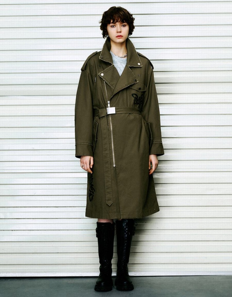 Trench Urban Revivo Droit With Belt Femme Vert | AOA9074LK