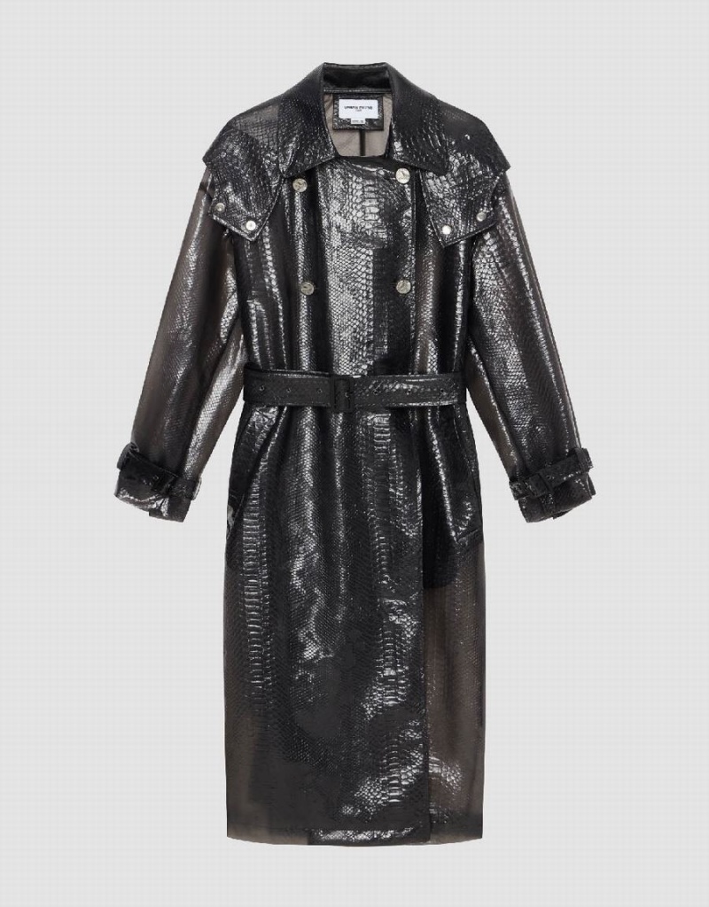 Trench Urban Revivo PVC Belted Trench Femme Noir | ARR882KA