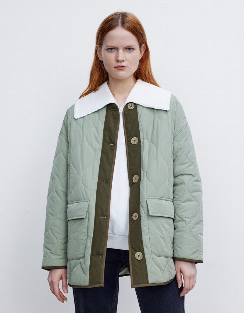 Veste Puffer Urban Revivo Combination Matelassé Femme Vert | DGT3412DJ