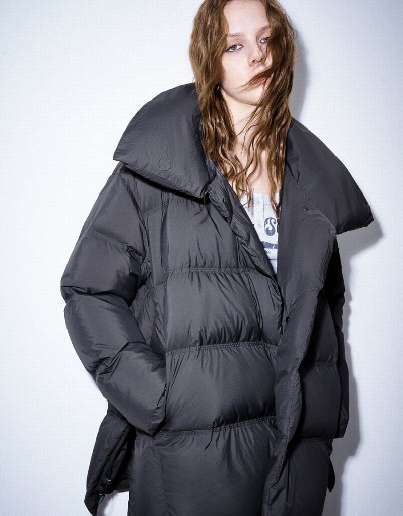 Veste Puffer Urban Revivo Stand Collar Femme Grise Foncé | XWB5135FU