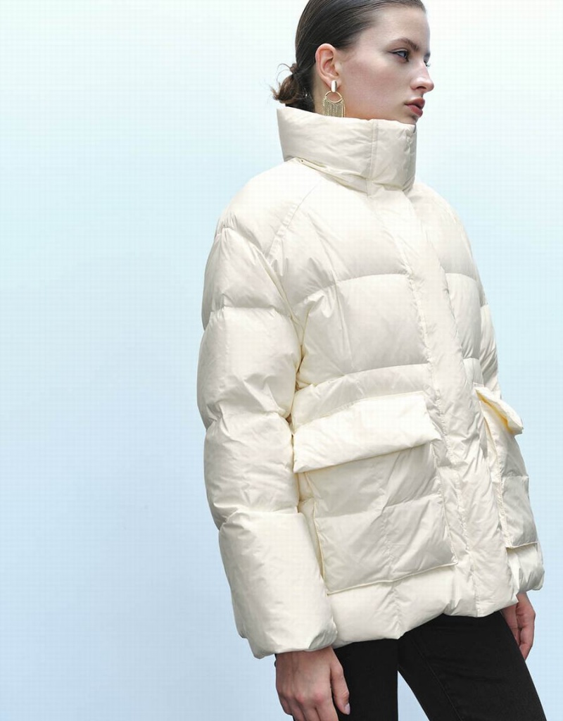 Veste Puffer Urban Revivo Stand Collar Femme Blanche | AWK7339HC