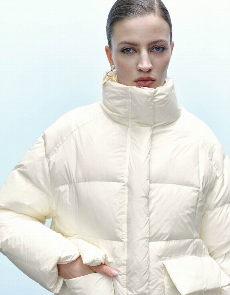 Veste Puffer Urban Revivo Stand Collar Femme Blanche | AWK7339HC