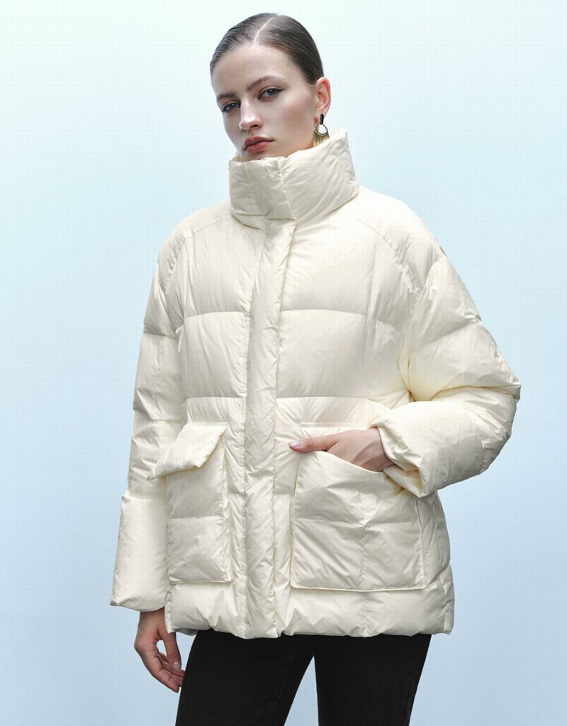 Veste Puffer Urban Revivo Stand Collar Femme Blanche | AWK7339HC