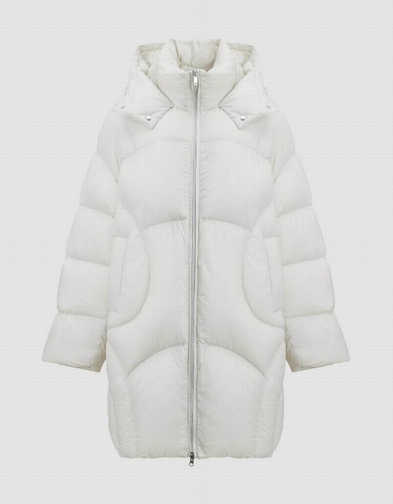 Veste Puffer Urban Revivo Zippé Front Encapuchonné Femme Kaki Clair | TSU1430HB