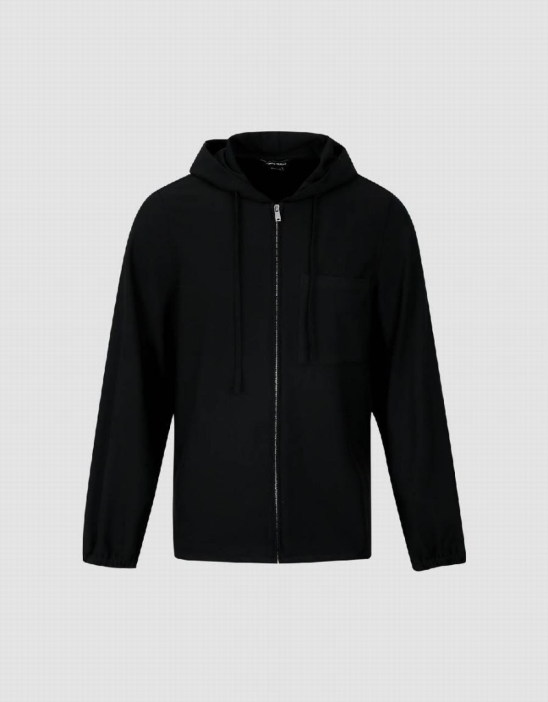 Veste À Capuche Urban Revivo Zippé Front Homme Noir | NRM7923AN