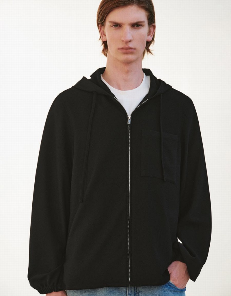 Veste À Capuche Urban Revivo Zippé Front Homme Noir | NRM7923AN