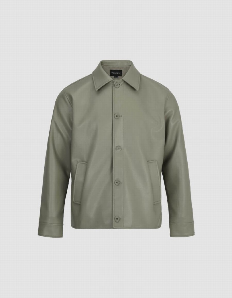 Vestes En Cuir Urban Revivo Button Up Vegan Homme Vert | MUT8525RH